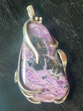 Hand Crafted Purple and White Charoite Pendant Necklace